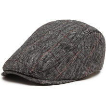 (Grey) Mens Flat Cap Beret Panel Baker Irish Newsboy Tweed Gatsby Wool Duckbill Ivy Winter Hat
