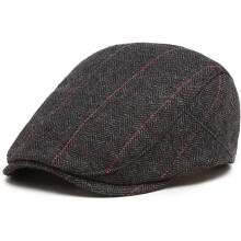 (Black) Mens Flat Cap Beret Panel Baker Irish Newsboy Tweed Gatsby Wool Duckbill Ivy Winter Hat