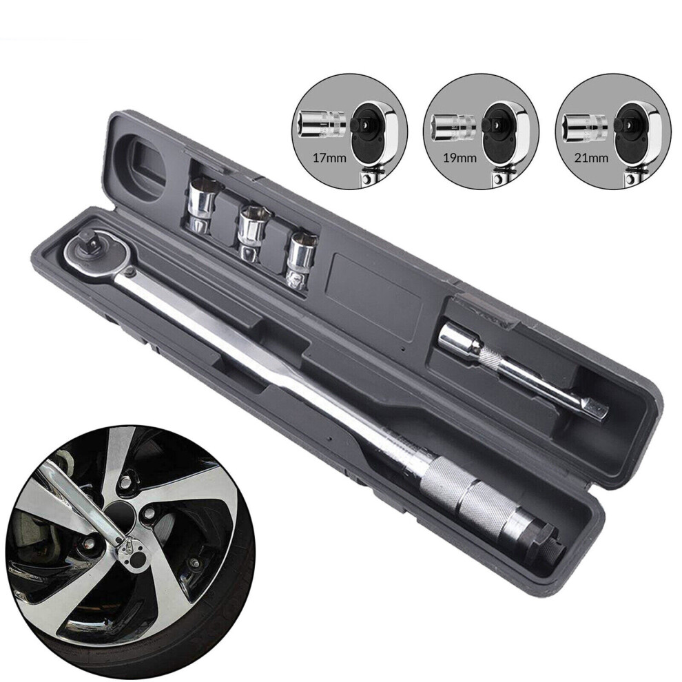 1/2"Drive Torque Wrench 10-150FT-LB Ratcheting Mechanism Heavy Duty Rust Proof with Accessories Extension Bar, Sockets and Case for Wheels Bolts