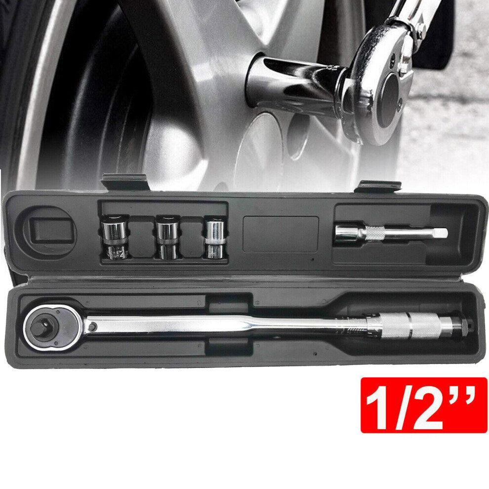 1/2Inch Drive Torque Wrench Heavy Duty Adjustable 28-210Nm (10 - 150 FT-LB) Car Bicycle Maintenance Kit with Sockets, Extension Bar and Storage Case