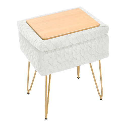 Living And Home (Beige) Rectangle Upholstered Storage Ottoman Vanity Stool 2