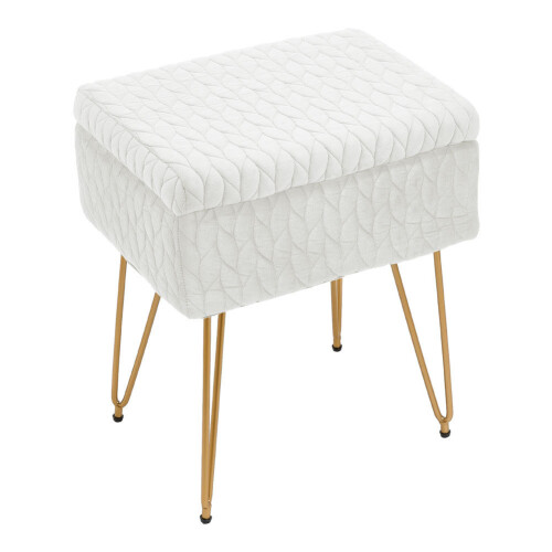 Living And Home (Beige) Rectangle Upholstered Storage Ottoman Vanity Stool 1