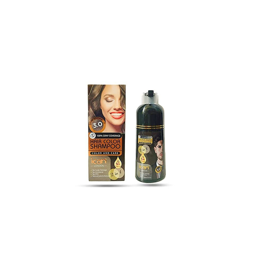 Hair Color Shampoo Dark Brown 3.0 100% Gray Coverage 400ML