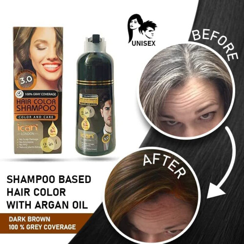 Hair Color Shampoo Dark Brown 3.0 100% Gray Coverage 400ML 1