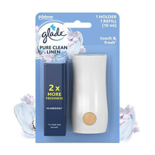 Touch & Fresh Air Freshener Spray, Touch Activated Odour Eliminator for Bathroom & Home, Clean Linen, Pack of 4 Starter Kits, (4 x Holder and 4 x 10ml