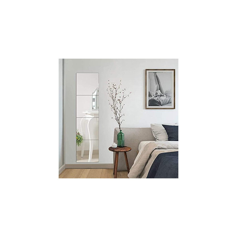 Full Length Body Mirror Wall Sticker, 4 PCS Removable Square Acrylic Mirror Wall Sticker, Flexible Non Glass Dressing Mirror Plastic Sheet Tiles Wall