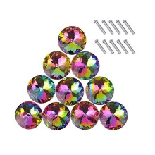Colorful Crystal Cabinet Knobs - 10PCS, Shinesline 30MM Crystal Glass Drawer Knobs Diamond Shape Door Pulls Drawer Handles with 10 Screws for Drawer,