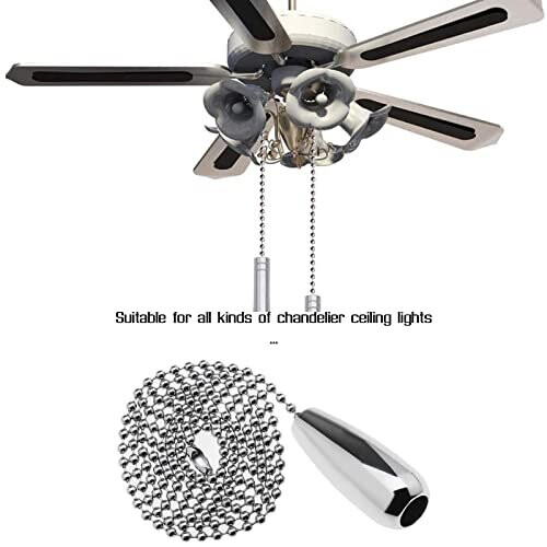 2PCS Round Light Pull Chain Teardrop Extension with Ball Chain Connector 84.5cm for Bathroom Toilet Light/Ceiling Light Fan Switch/Blind Cord Pull 2
