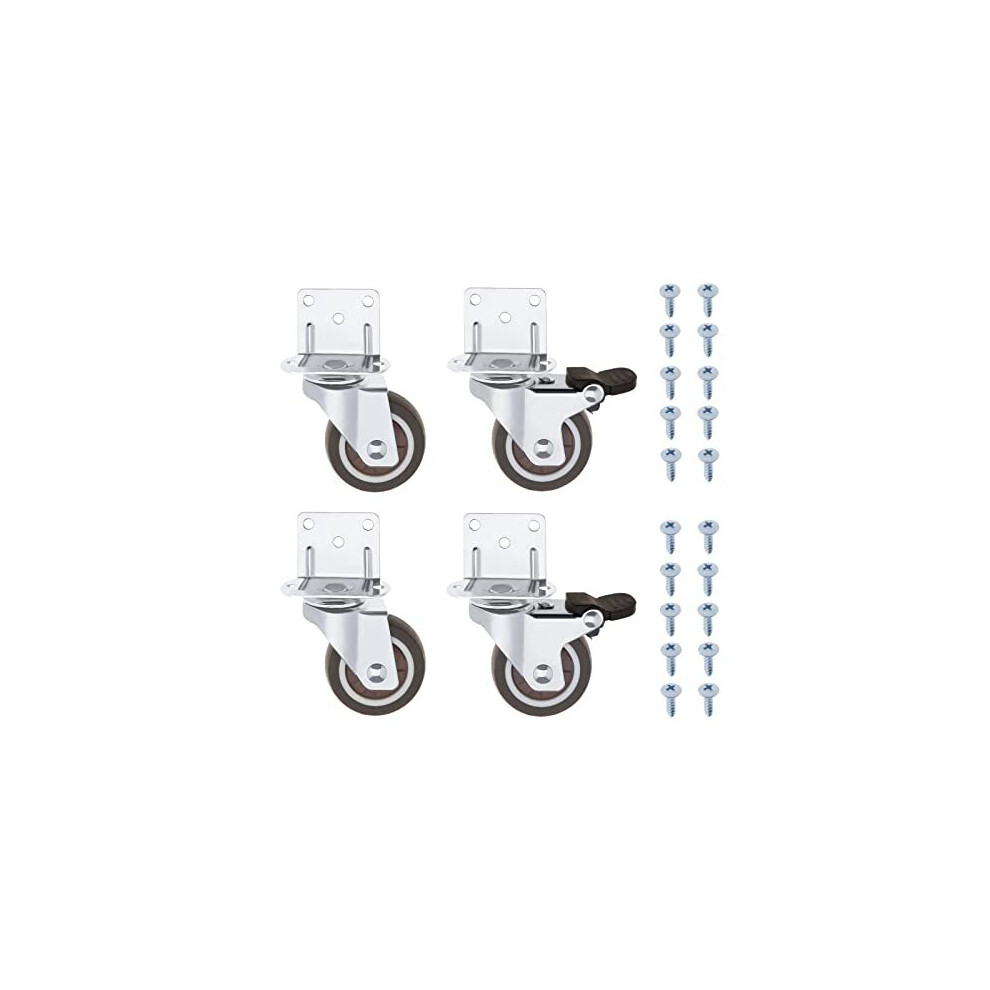 4PCS 2 inch Swivel Castors L-Mounting Plate Caster 2PCS with Brake 2PCS without Brake for Furniture Flower Stands Cribs Table Loading Capacity 55lbs