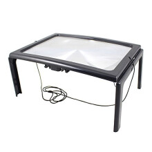 3X Full Page Magnifier Hanging Folding Loupe 4 LED Light Illuminated Hands Free Magnifying Glass Table Desktop Rectangular Magnifying for Books,