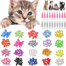100pcs Cat Nail Caps Pet Cat Claw Kitty Caps Control Soft Paws of 5 Different Colorful Nail Covers for Cats+ 5 Adhesive Glue+3 Applicator with