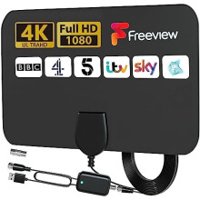 Indoor Digital TV Aerial UK Freeview, Amplified HD Aerial with Signal Booster, 250+ Miles Range, 4K/1080p, 13ft Cable, Ultra-Thin Indoor Aerial