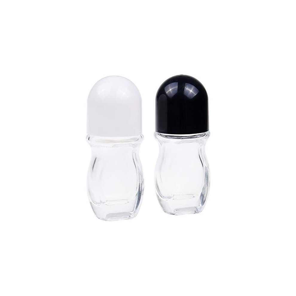 Kare & Kind Empty Refillable Glass Roll-On Deodorant Bottles (2-Pack) Leak-Proof 1.7 Oz (50 Ml) With Stickers - Twist Cap For Homemade Natural Deodorant, Mosquito
