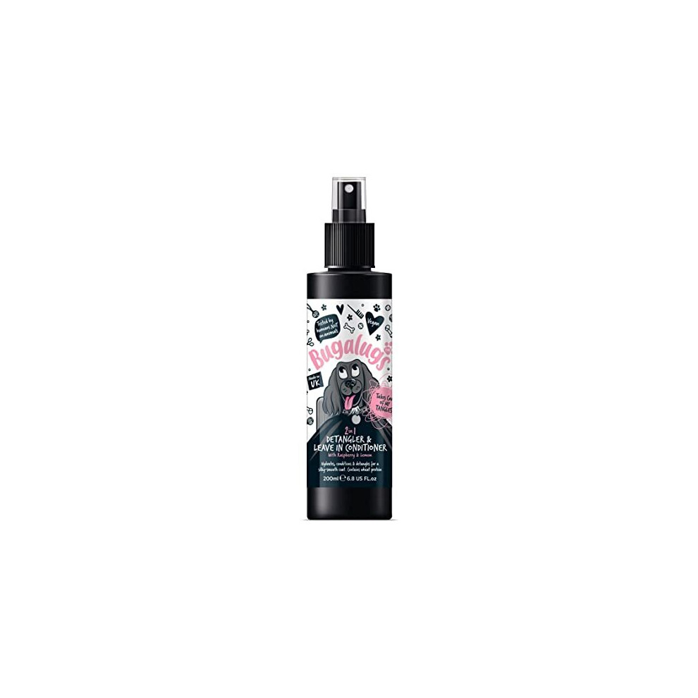 Bugalugs Dog Detangler Spray Bsdtrlm200 200Ml - Leave-In Conditioner For Dematting, 3-In-1 Detangling With Wheat Protein, Raspberry & Lemon