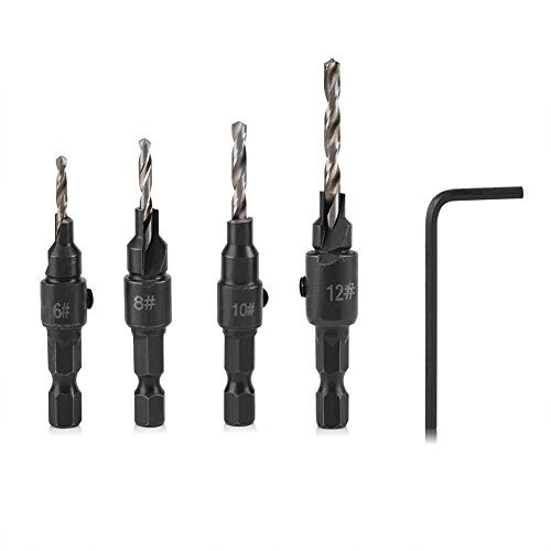 Bosch Countersink Drill Bit, 4 Pieces Hex Shank HSS Drill Bits Set Screw Reaming Drill #6#10#13#16 Countersink Drill Bit for Woodworking Tool