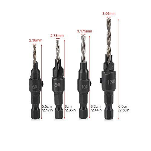 Bosch Countersink Drill Bit, 4 Pieces Hex Shank HSS Drill Bits Set Screw Reaming Drill #6#10#13#16 Countersink Drill Bit for Woodworking Tool 1