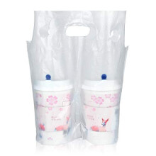 100PCS Plastic Handle Drink Carriers, Akamino Professional Clear Drink Packaging Bags - Hold 2 Cups, Portable Hanging Cup Carrier For Delivery Take