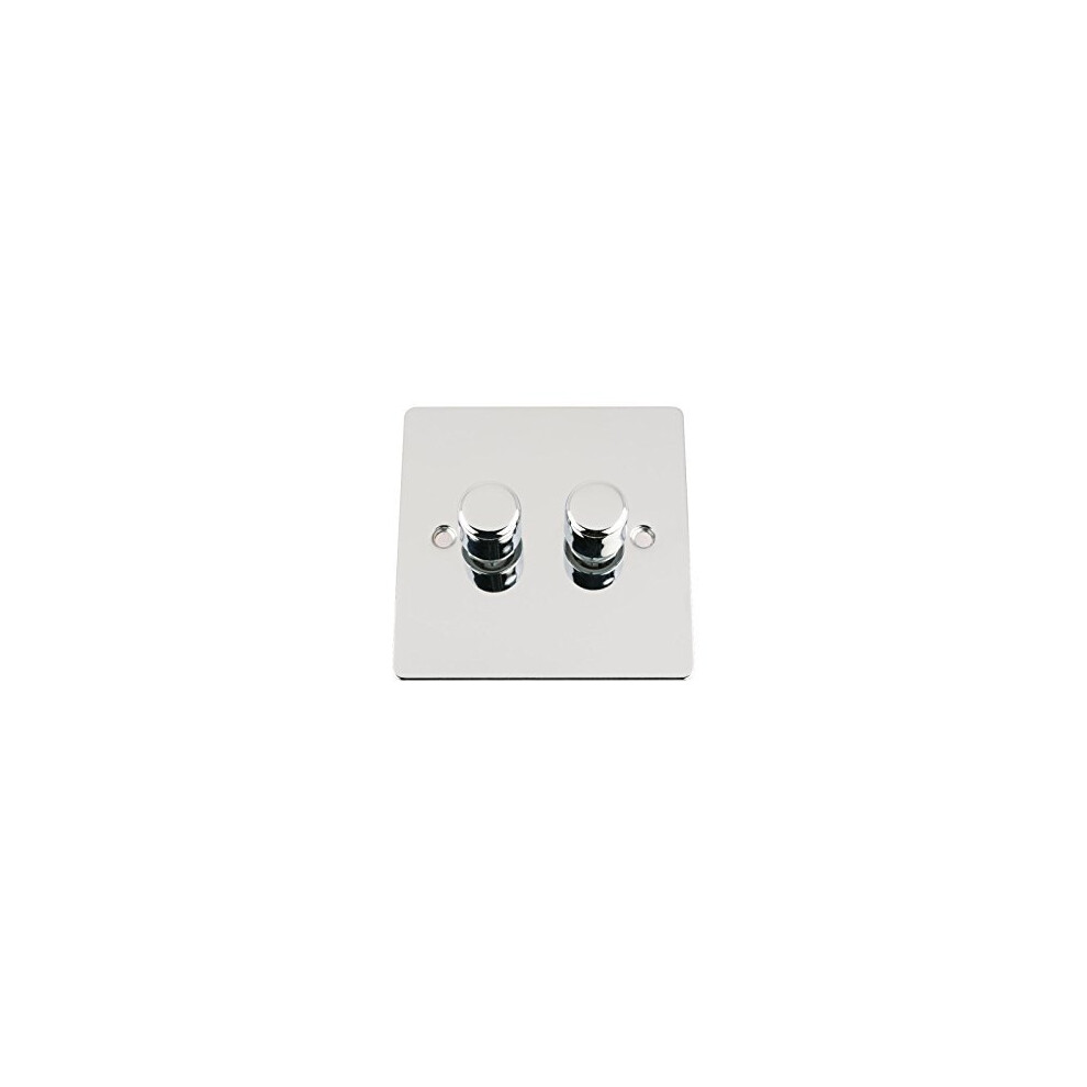 Light Dimmer Switch 2 Gang 2Way 10A -Push On Off 400W -Polished Chrome -Flat 639713749403