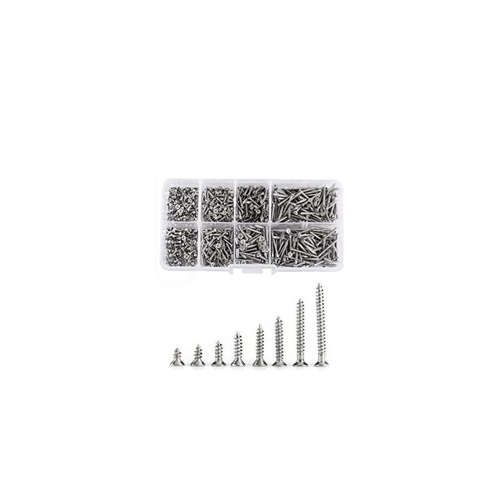 Spomhnk3577 800Pcs M2 Cross Flat Head Screws, 4-20Mm, 8 Lengths, Nickel-Plated Carbon Steel Self-Tapping Woodworking Fasteners Kit 736691250799