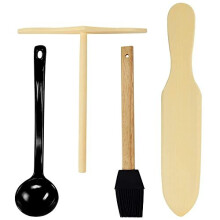 Crepe Maker Accessories | Ladle, Oil Brush, Batter Spreader, Wooden Palette Spatula | Makes Pancakes Crepes and Sweet Desserts