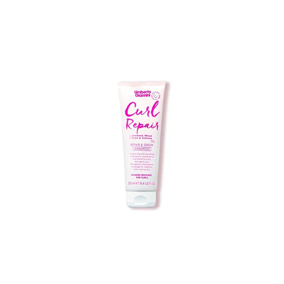 Umberto Giannini Curl Repair Shampoo, Vegan & Cruelty Free Repair & Growth Formula With Seaweed, Wheat Bran & Caffeine, 250 Ml