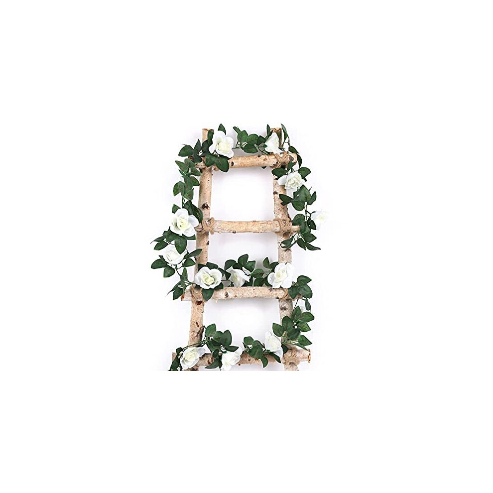 2 Pcs White Artificial Flower Hanging Rose Garlands Fake Rose Vine Flowers Plants DIY Wreath for Garden Craft Art Decor Home Wedding Party 8.2ft/2.5m