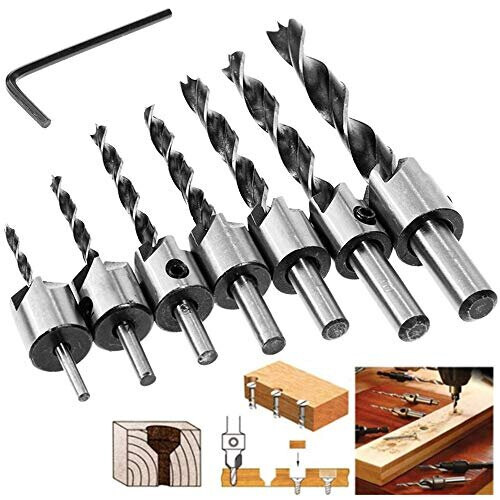 8Pcs HSS 5 Flute Carpentry Reamer Core Drill Bits Woodworking Chamfer End Milling 3-10mm