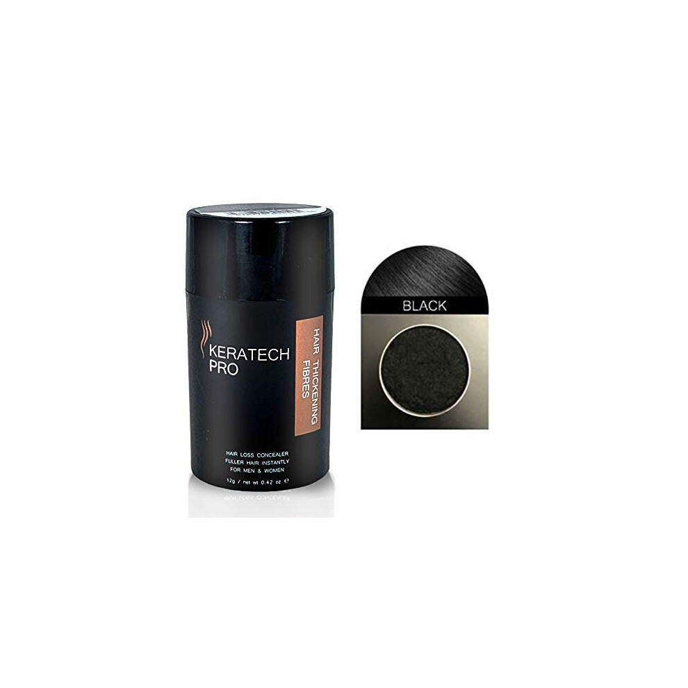 Keratech Pro Black Hair Fibres By 12Ml | Instantly Fuller Hair | Advanced 100% Natural Keratin Formula (Black)