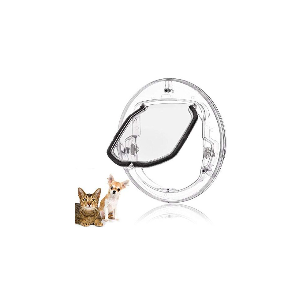 Cat Flap Door for Cats Dogs Pet, Large Cat Flap Door for Windows Sliding Glass Doors With 4 Locking Possibilities (Round Transparent)