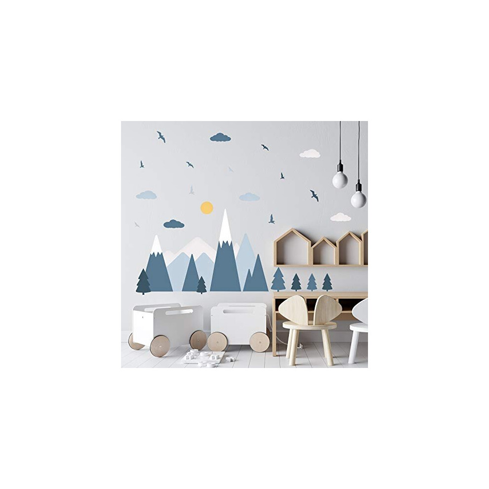Mountain Landscape Wall Stickers Wall Stickers Nursery Removable Self-Adhesive Mural Art Decals Vinyl Home Decoration Diy Living Bedroom Decor Blue Walplus