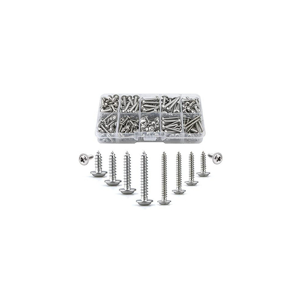 M3,M4 Self Tapping Screws Metal With Washers,280 pcs Pan Head Stainless Steel Drilling Wood Screw Assortment Kit,10 Types(8/10/12/16/20/25mm),
