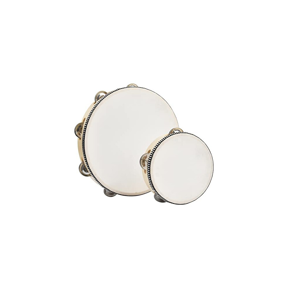 2 Pcs Wooden Tambourine 10 Inch & 6 Inch Tambourine Hand Held Drum 8 Pairs Double Row Metal Bell Jingles Beech Percussion Musical Educational Toy