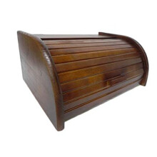 Kebonds Wooden Bread Bin – Beech Wood, Roll-Top or Drop-Down Door, Small 16x31x26 cm, Dark Brown