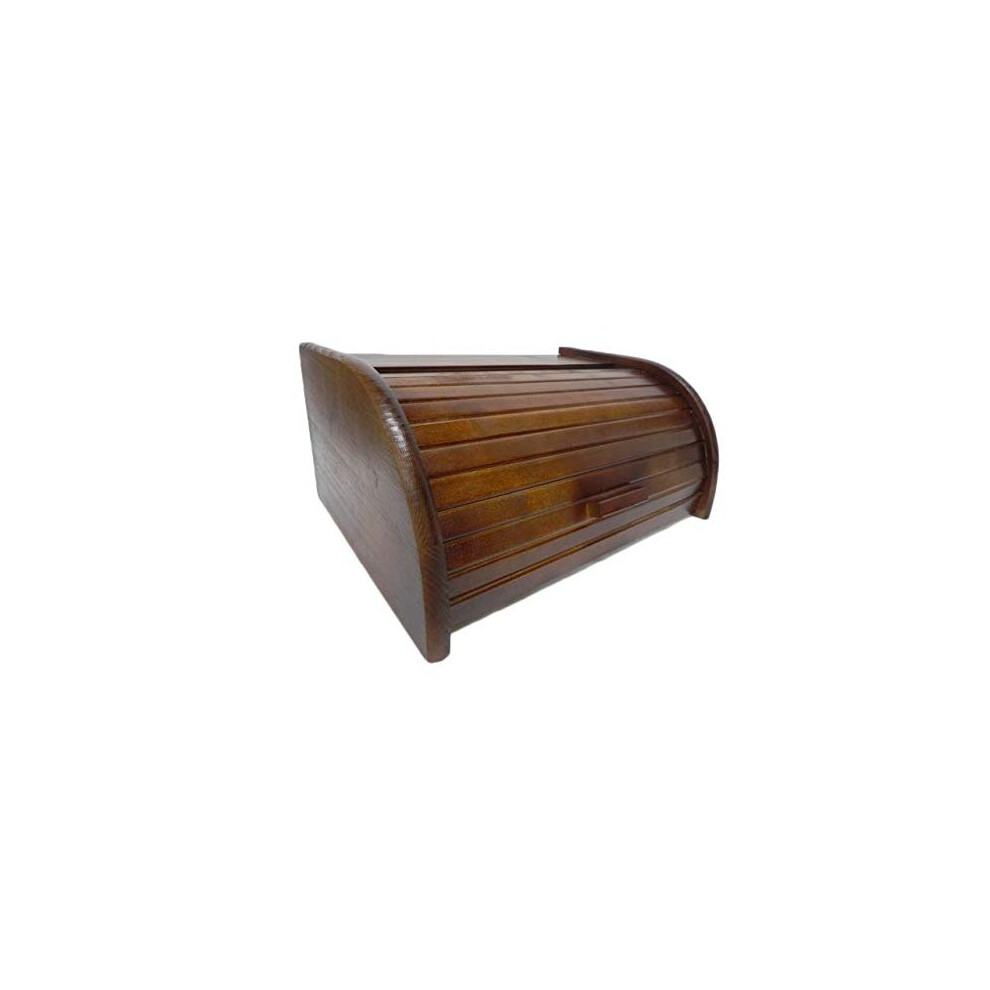 Wooden Bread Bin with Roll Top or Drop Down Door Box for Storage Loaf Kitchen 24 types (Small, Dark Brown)