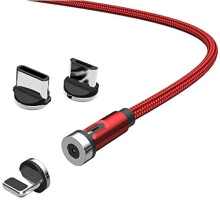 3 in1 Magnetic Charging Cable with LED USB Cable 360+180 Rotating Charging Cable 2.4A 2M (6.6ft) Nylon Braided Compatible with IPhone Lightning