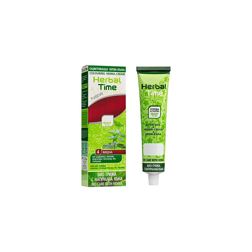 Herbal Time Cream Henna Natural Color Morello Nâº 4 | Henna Coloring With Nettle Extract | Gray Hair Cover | Temporary Color Dye | Ammonia Free,