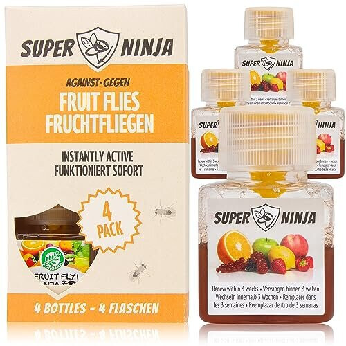 Fruit Fly Trap - 4 Traps - Highly Effective Ecological Fruit Fly Traps Indoor - Environmentally Responsible Fruit Fly Killer - User Friendly - Up to 3
