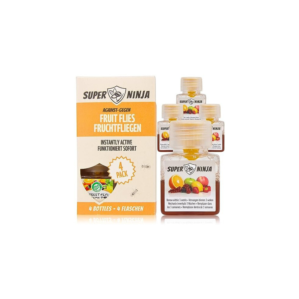 Super Ninja Fruit Fly Trap - 4 Traps - Highly Effective Ecological Fruit Fly Traps Indoor - Environmentally Responsible Fruit Fly Killer - User Friendly - Up To 3