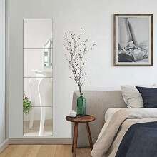 Full Length Mirror Tiles, 4 Pcs Square Mirror Tiles Self Adhesive Acrylic Mirror Tiles Frameless Wall Mirror Set for Home Living Room Bedroom Decor