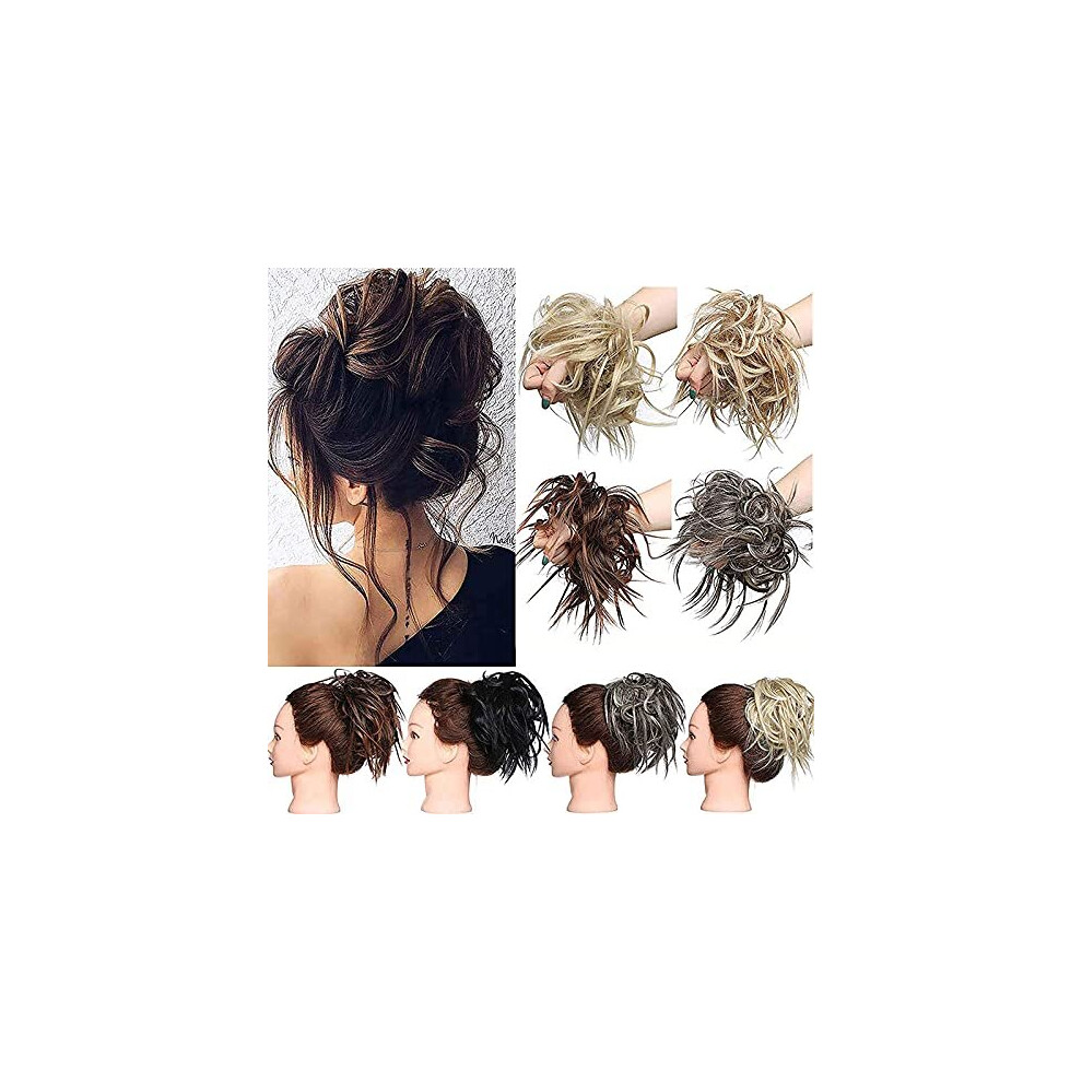 Rich Choices Unisex Brown Messy Hair Bun Chignons Synthetic Hair Extensions Wavy Donut Updo Scrunchy Curly Hairpieces Medium To Bleach Blonde