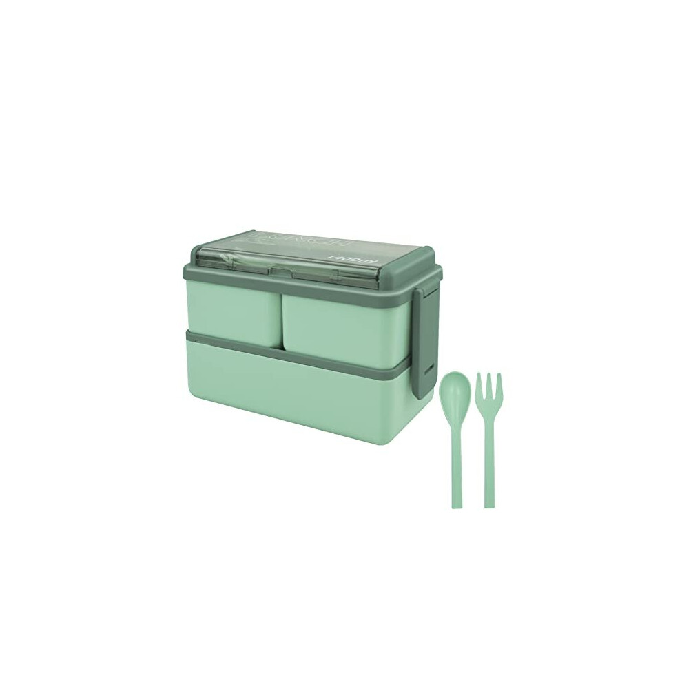 Bento Lunch Box Stackable,1400ml Bento Box Lunch Containers with 3 Removable Compartments and Cutlery, Leak Proof 2 Layer Bento Boxes, for Adults Kids