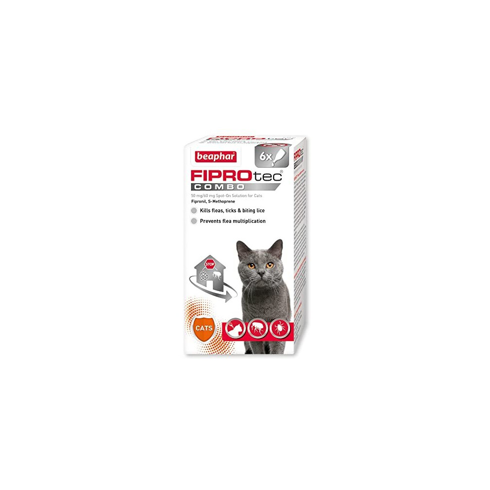 Beaphar | Fiprotec Combo For Cats & Kittens | Kills Fleas, Flea Eggs & Ticks | Stops Fleas Multiplying On Pet And In Home | Vet Strength Treatment | 6