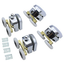 4pcs Shower Door Rollers, Shower Glass Door Roller, Shower Twin Wheels Runner Pulleys Brass arm with 25mm Diameter Wheels for Shower Enclosure, Shower