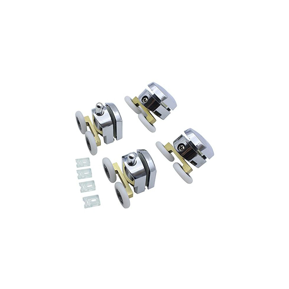4Pcs Shower Door Rollers, Shower Glass Door Roller, Shower Twin Wheels Runner Pulleys Brass Arm With 25Mm Diameter Wheels For Shower Enclosure, Shower 732490082791