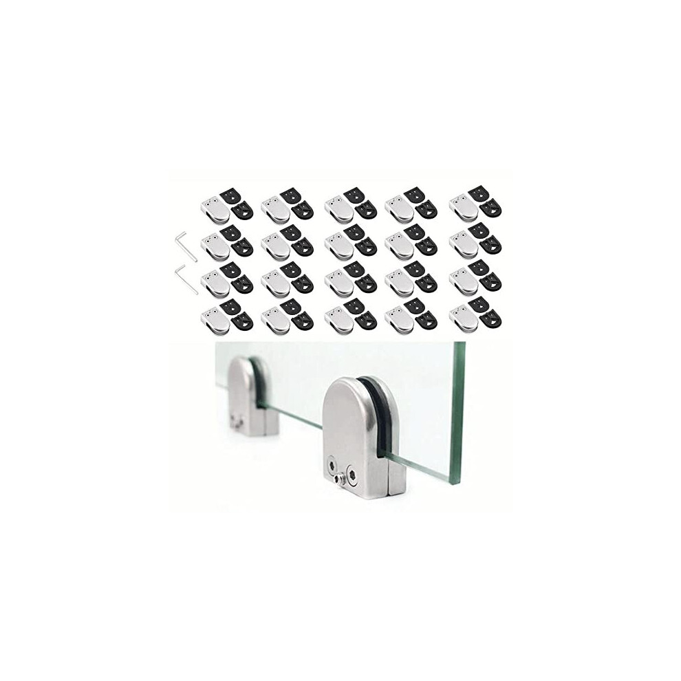 20Pcs Glass Clamp Bracket 10-12Mm Stainless Steel Glass Clip Flat Back Connection Adjustable Clamp Holder For Balustrade Staircase Handrail, Silver 6972691279031