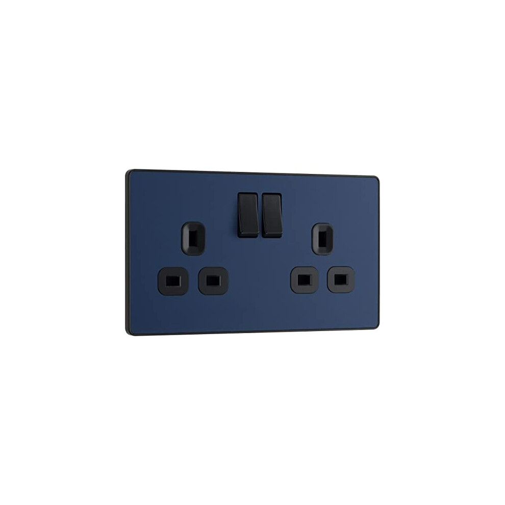 Bg Electricals Evolve Double Switched Power Socket, 13A, Matt Blue 5050765224871