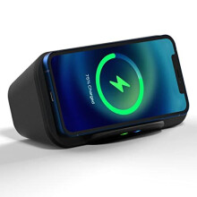 Portable Bluetooth Speaker Dock with 10W Fast Wireless Charging, Enhanced 6W Stereo Speakers, Large 5,000mAh Battery for up to 18 Hours Playback,