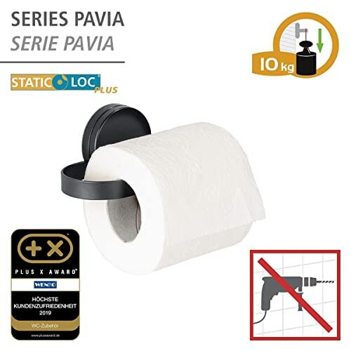 Static-Loc Plus Pavia Toilet Roll Holder Black No Drilling Required 1