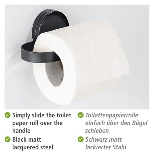 Static-Loc Plus Pavia Toilet Roll Holder Black No Drilling Required 2