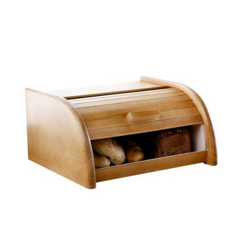 Wooden Bread Bin with Roll Top or Drop Down Door Box for Storage Loaf